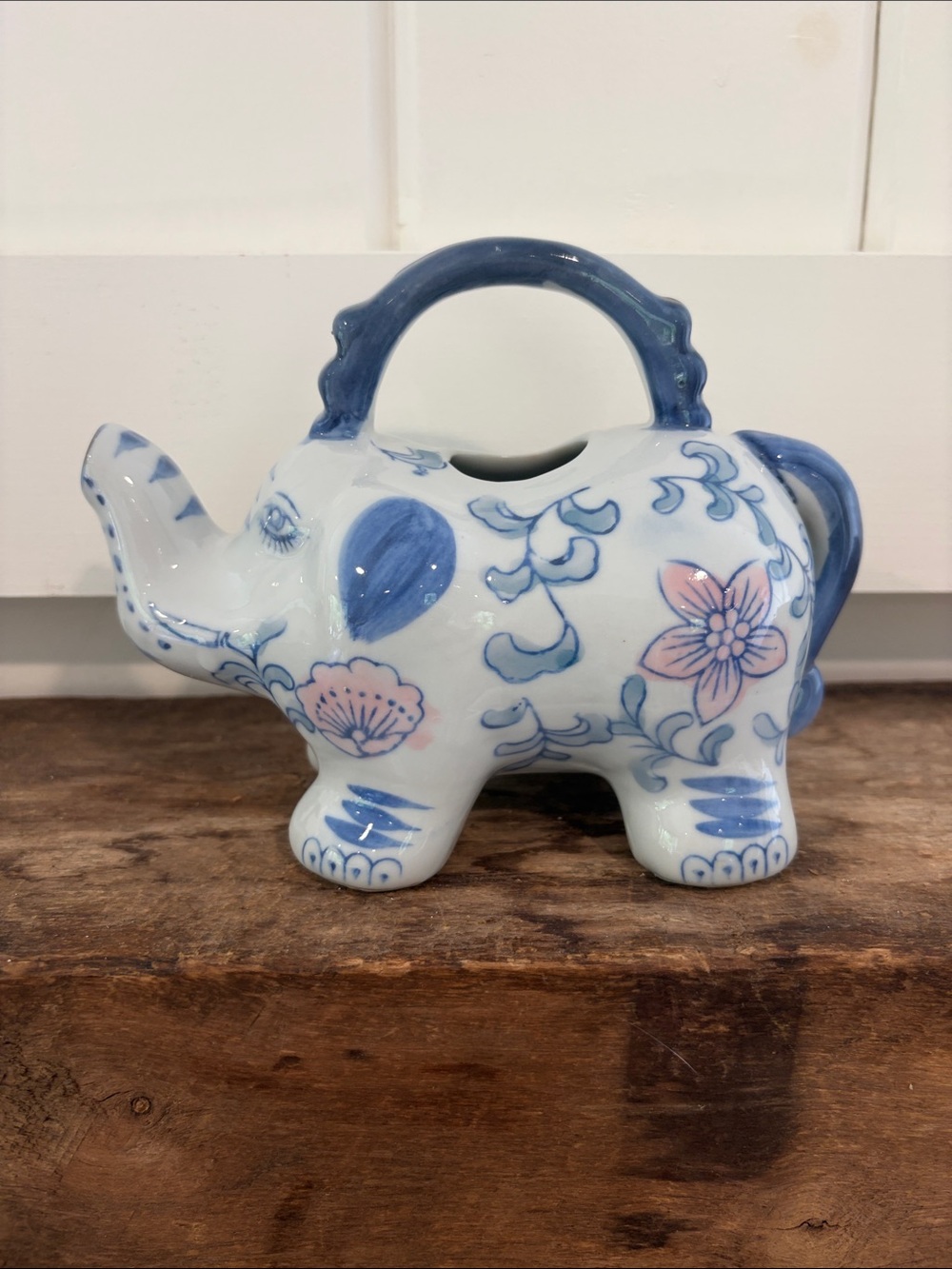 Decorative vintage Blue & Pink Elephant Ceramic Planter